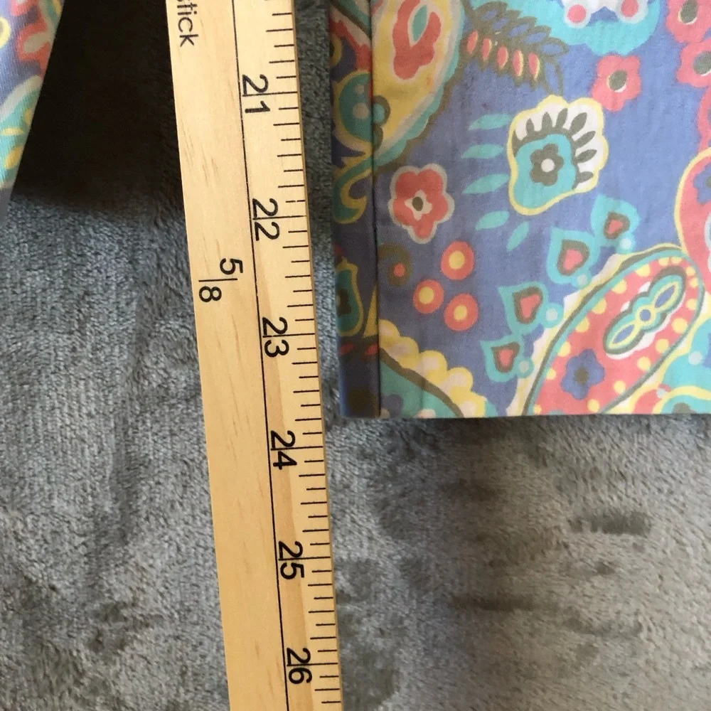 Talbots Paisley Cropped Chino Women Pants Size 14 Pastel Colors Split-Hem